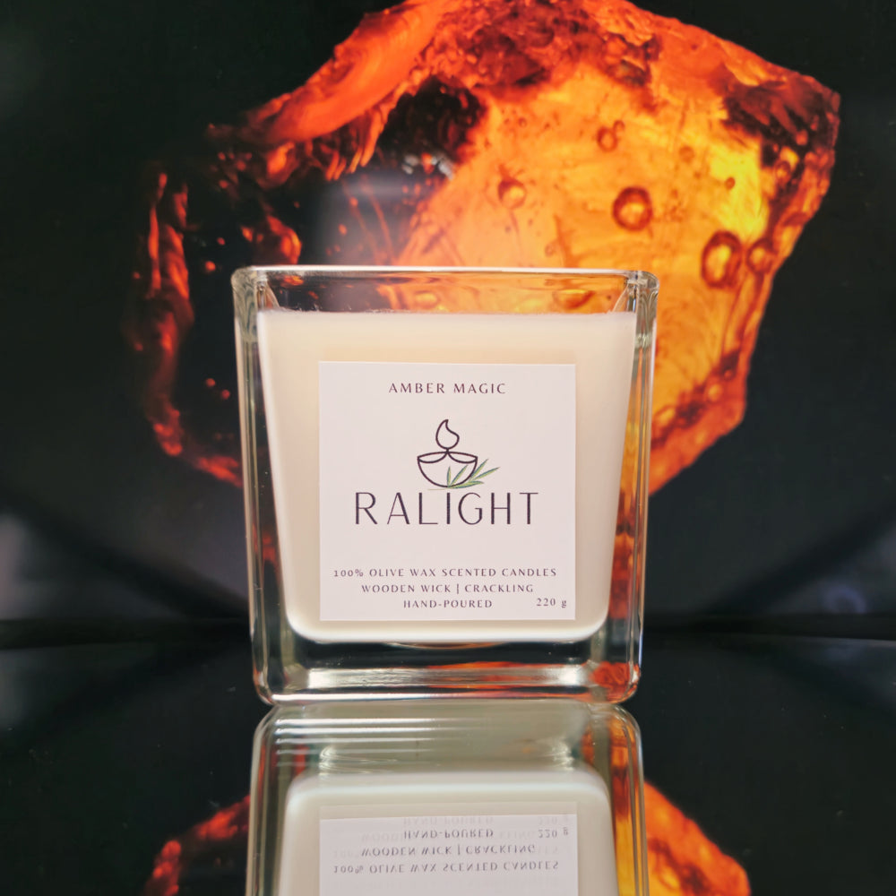 Ralight scented candle wood wick amber magic