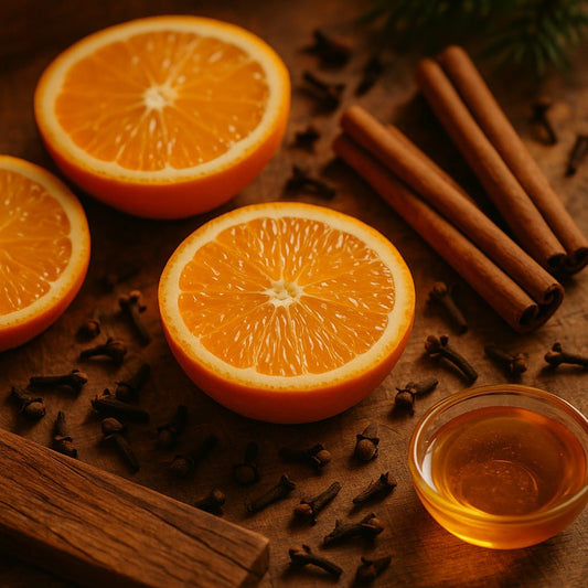 Ralight scented candle wood wick oranges cloves cinnamon background